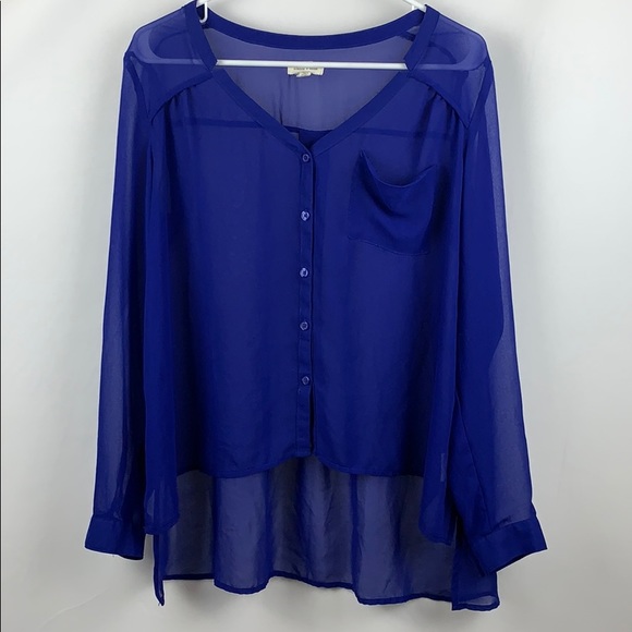 SILENCE + NOISE Sheer Button Down Blouse - Picture 1 of 8